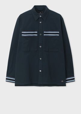 ランキング上位のプレゼント グラデーションストライプ シャツブルゾン（ネイビー） ｜ポール 半袖シャツ