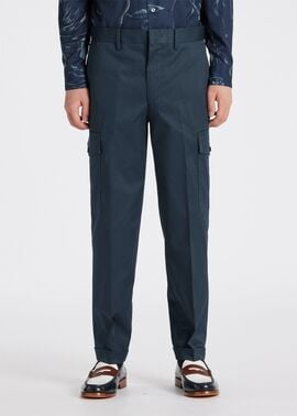 ー品販売  ストレッチコットン カーゴパンツ（ダークブルー テーパード ボトムス