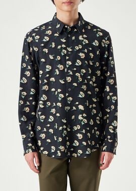 ポールスミス メインライン 金ボタン フローラル 花柄シャツ ネイビー
