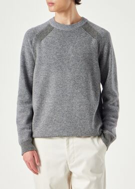 アーティストストライプポイント クルーネックニット（ライトグレー