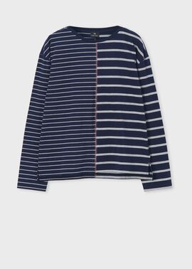 【限定特価】 ウィメンズ 長袖Tシャツ（ネイビー ボーダー リラックス トップス