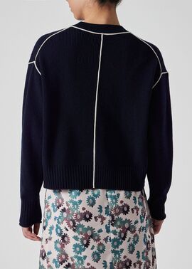 最新最全の ウィメンズ パイピング ニット（ネイビー クルーネック トップス