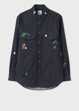 ペイズリーボタニカル インディゴシャツ
