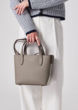 カラーブロックレザー ハンドバッグ（グレイッシュベージュ