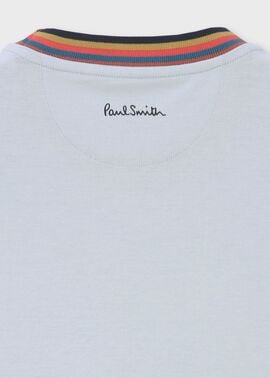 【Paul Smith】Vネック リブ 半袖 カットソー ストライプテープ アーティストストライプリブ 半袖カットソー(ライトブルー