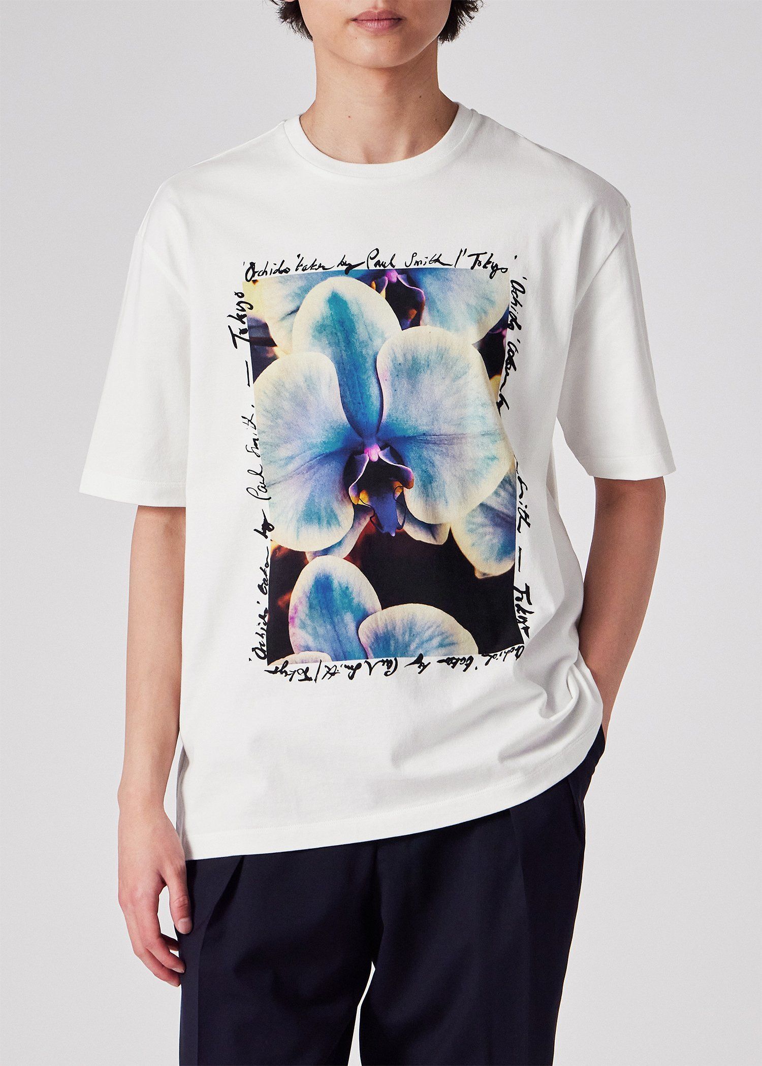 "Orchid" プリント 半袖Tシャツ