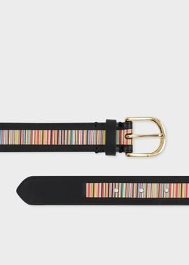 ウィメンズ "Signature Stripe" ブラックレザー ベルト