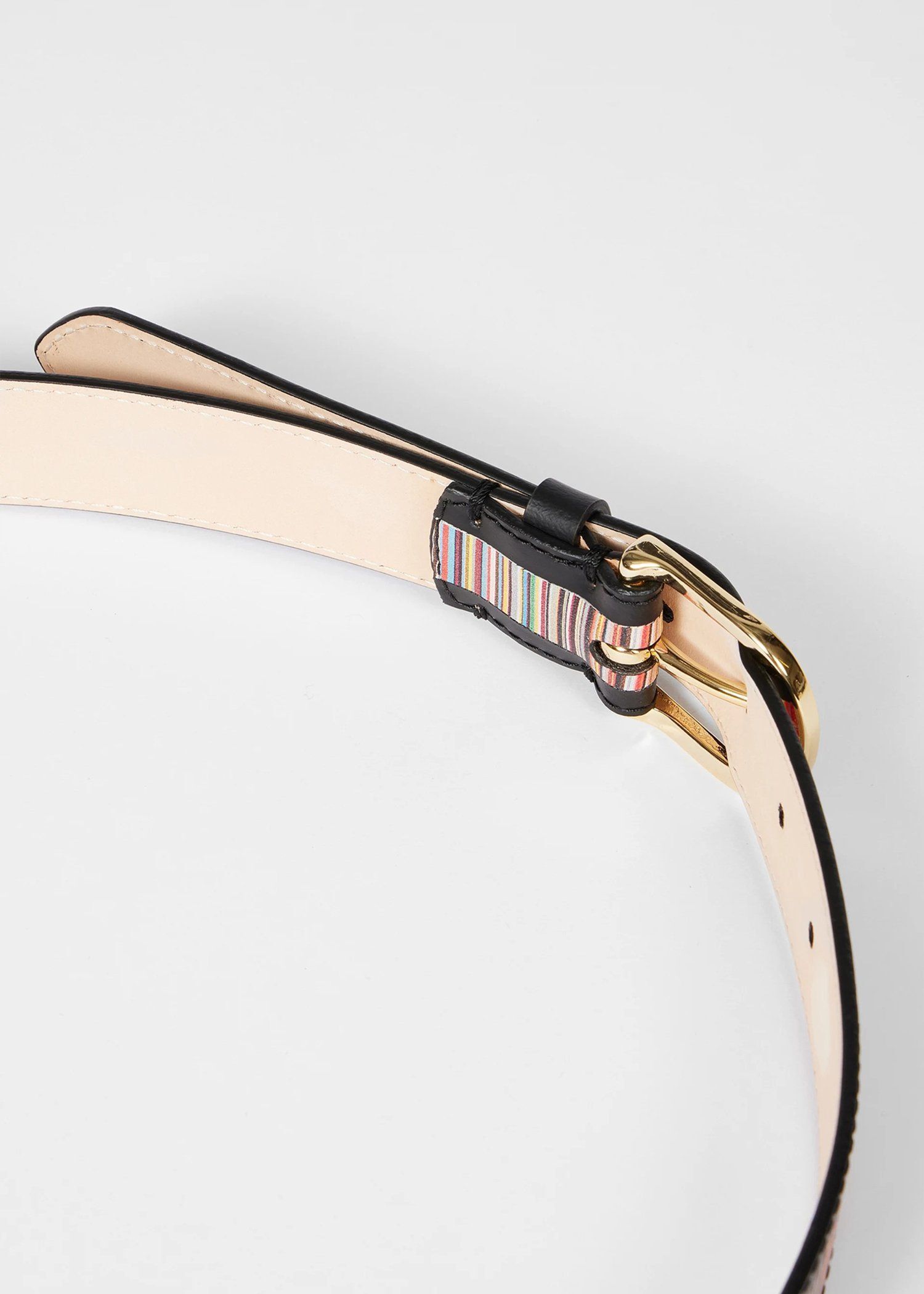 ウィメンズ "Signature Stripe" ブラックレザー ベルト