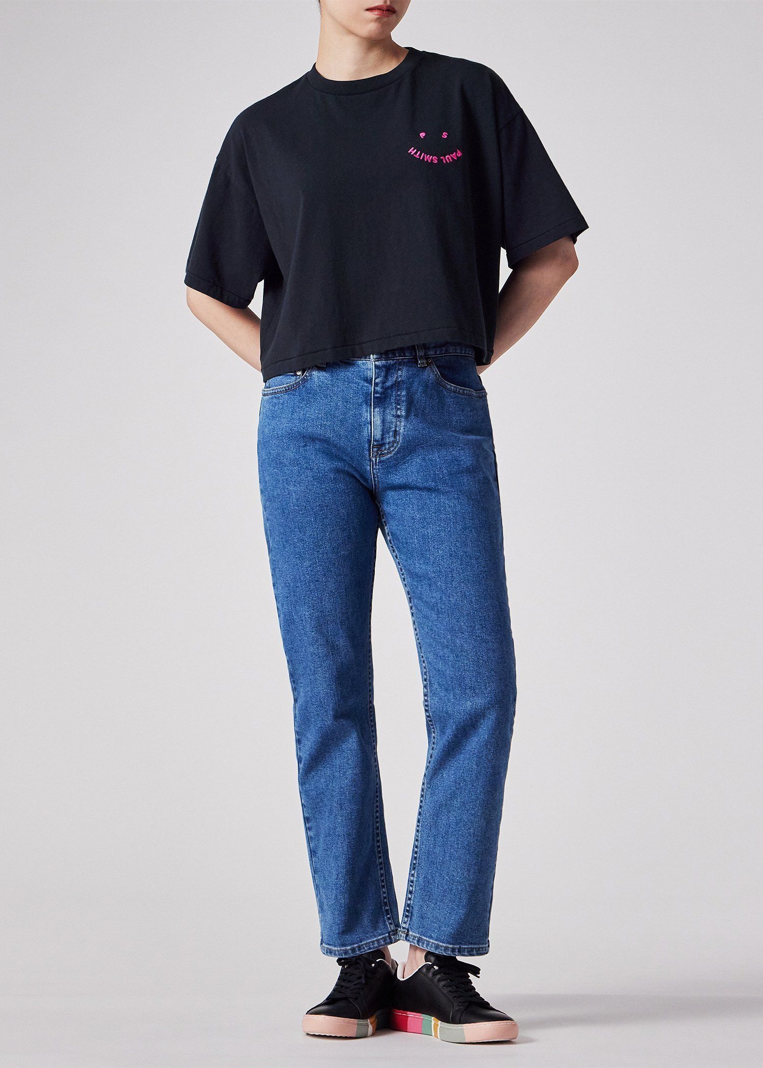 ウィメンズ "Happy" クロップド 半袖Tシャツ
