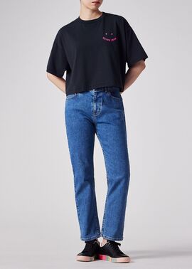 mad happy クロップドリブTシャツ コバルト mad happy クロップドリブTシャツ コバルト