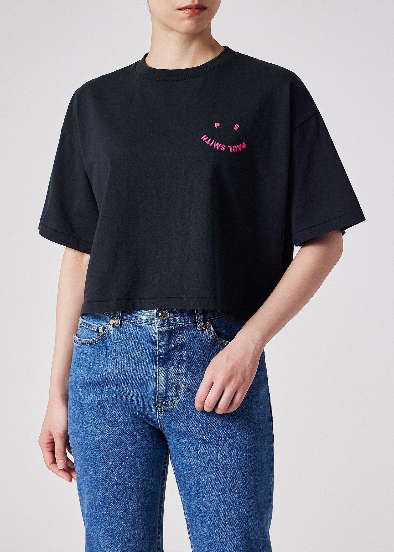 ウィメンズ "Happy" クロップド 半袖Tシャツ