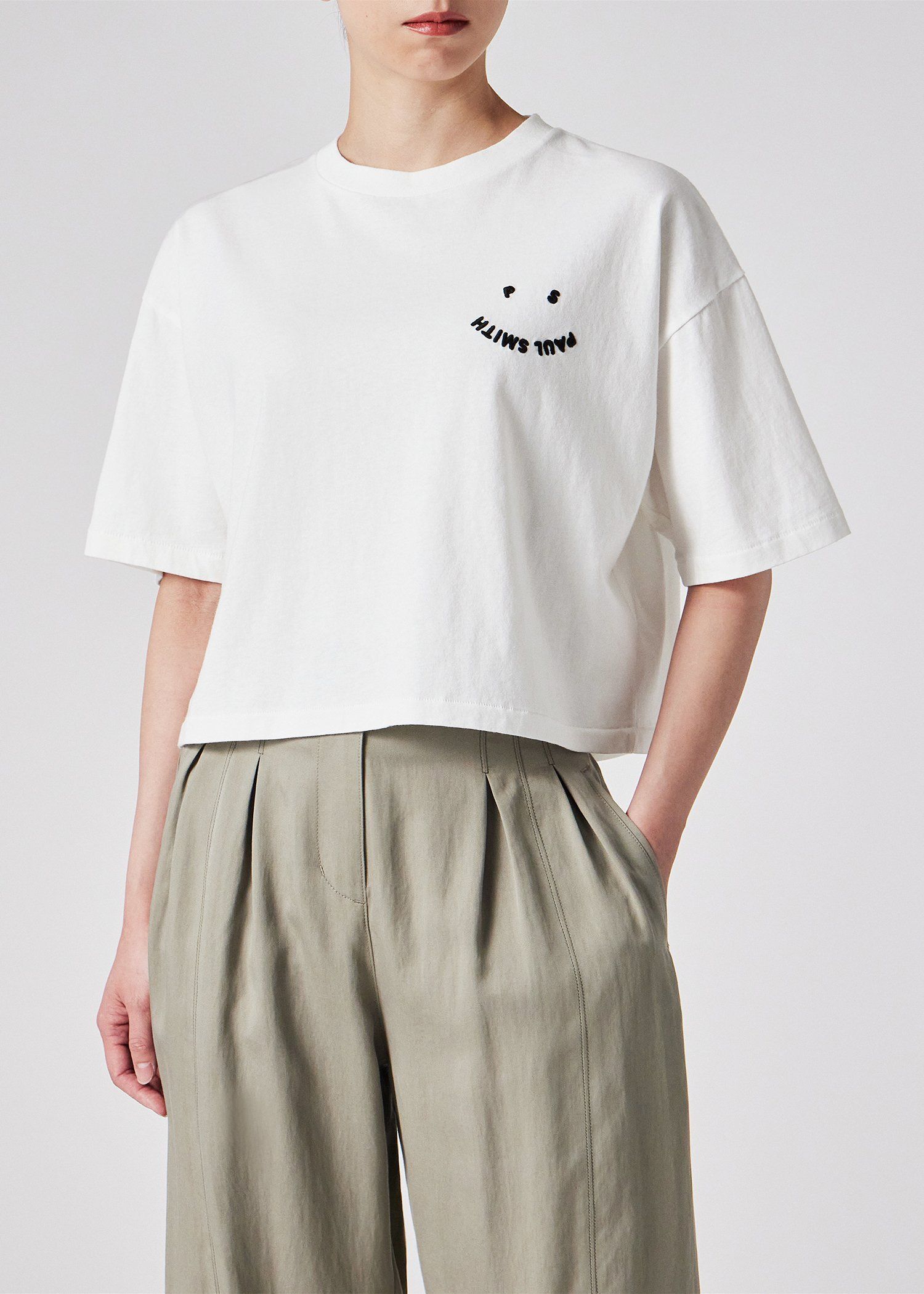 ウィメンズ "Happy" クロップド 半袖Tシャツ