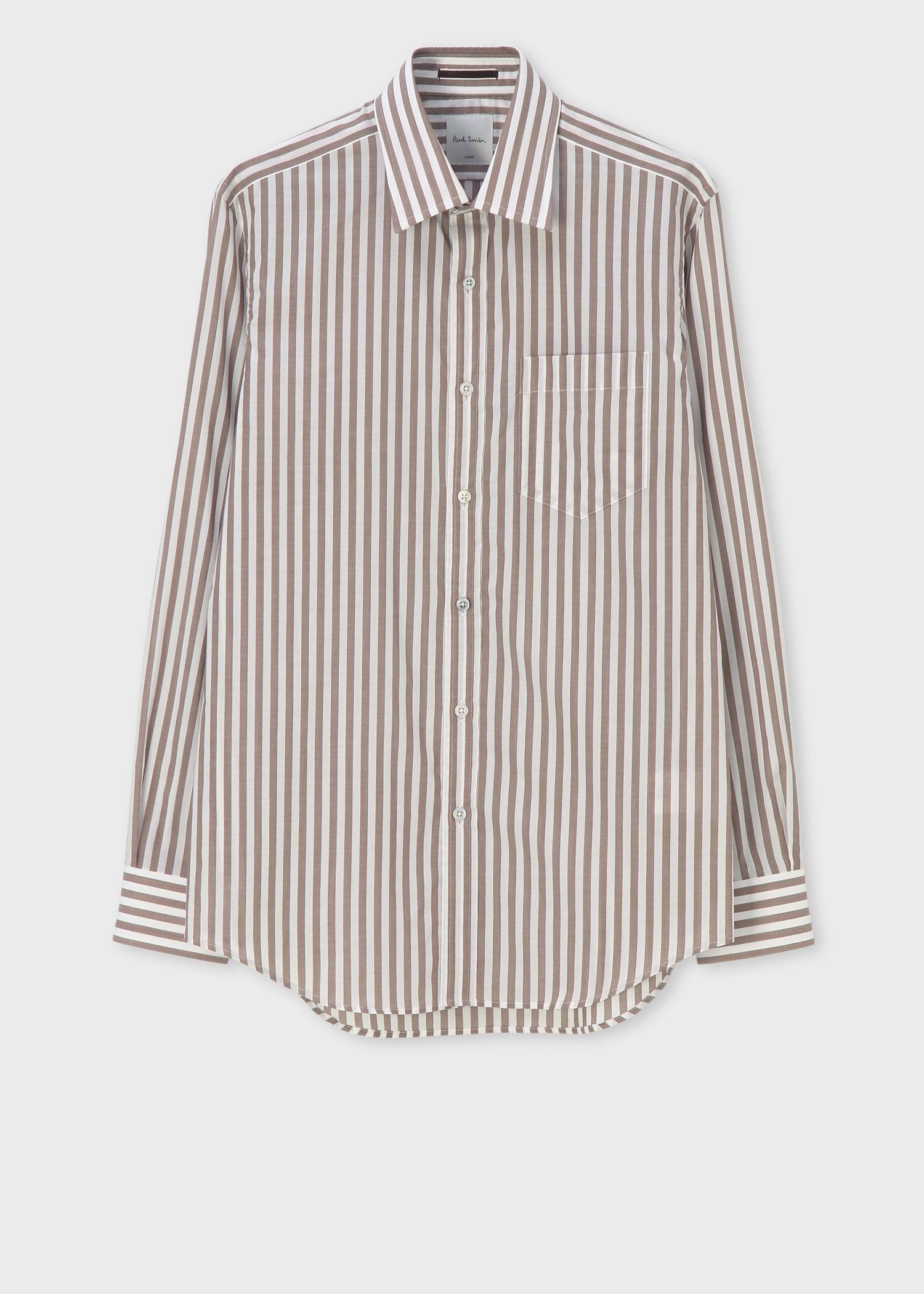 【18％OFF】 クラシック ドレスシャツ（ブラウン ロンドンストライプ Mサイズ