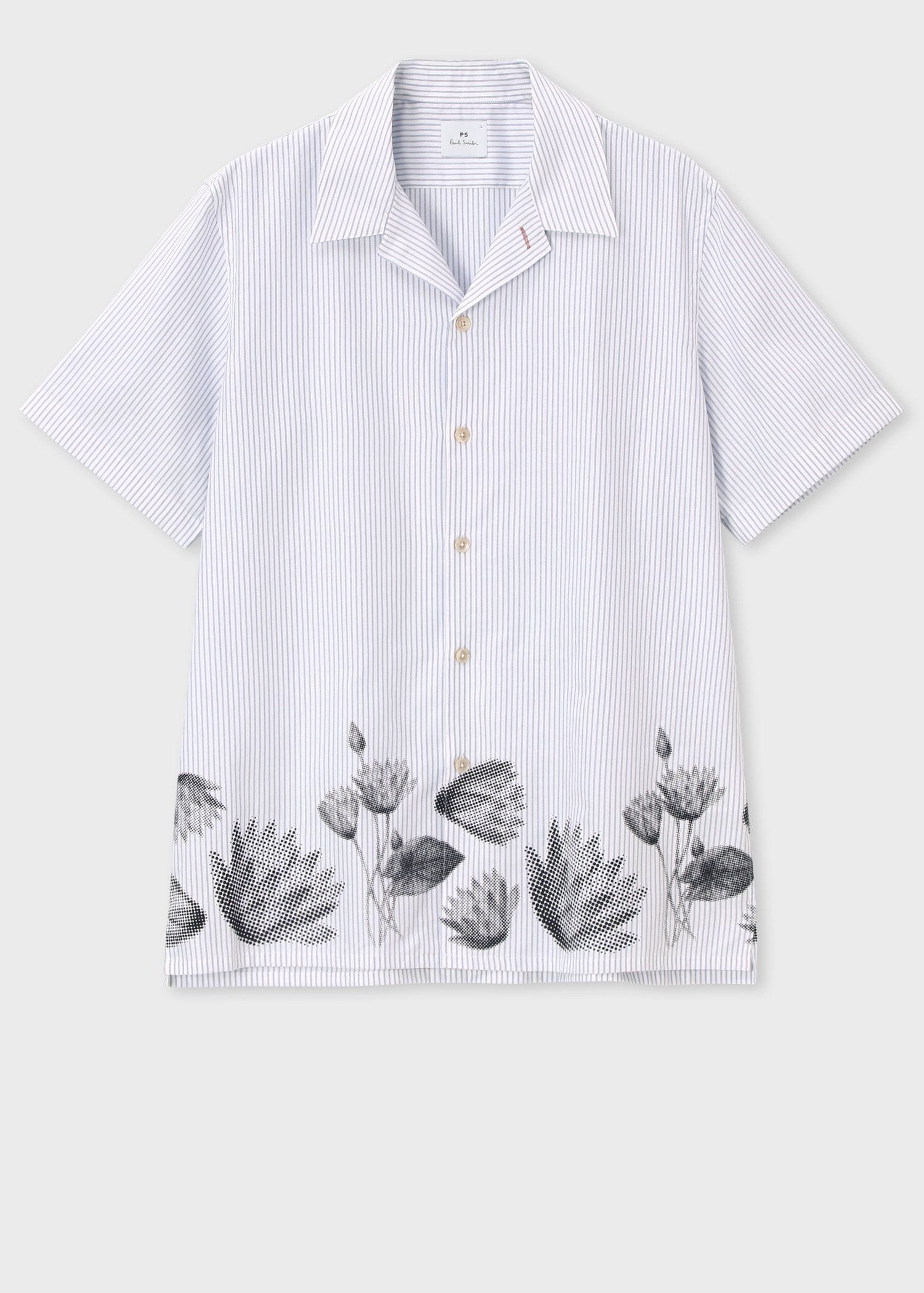 "Half Tone Floral" ストライプ オープンカラーシャツ