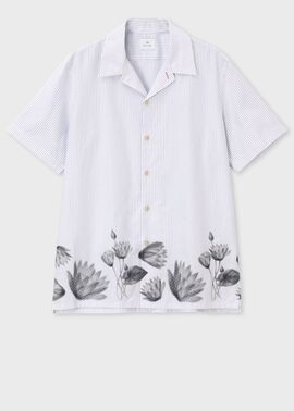 "Half Tone Floral" ストライプ オープンカラーシャツ