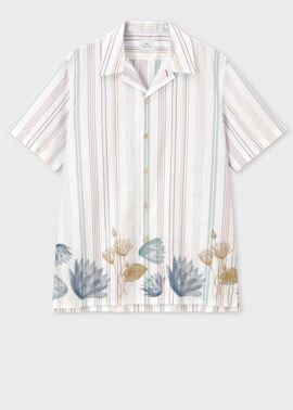 "Half Tone Floral" ストライプ オープンカラーシャツ