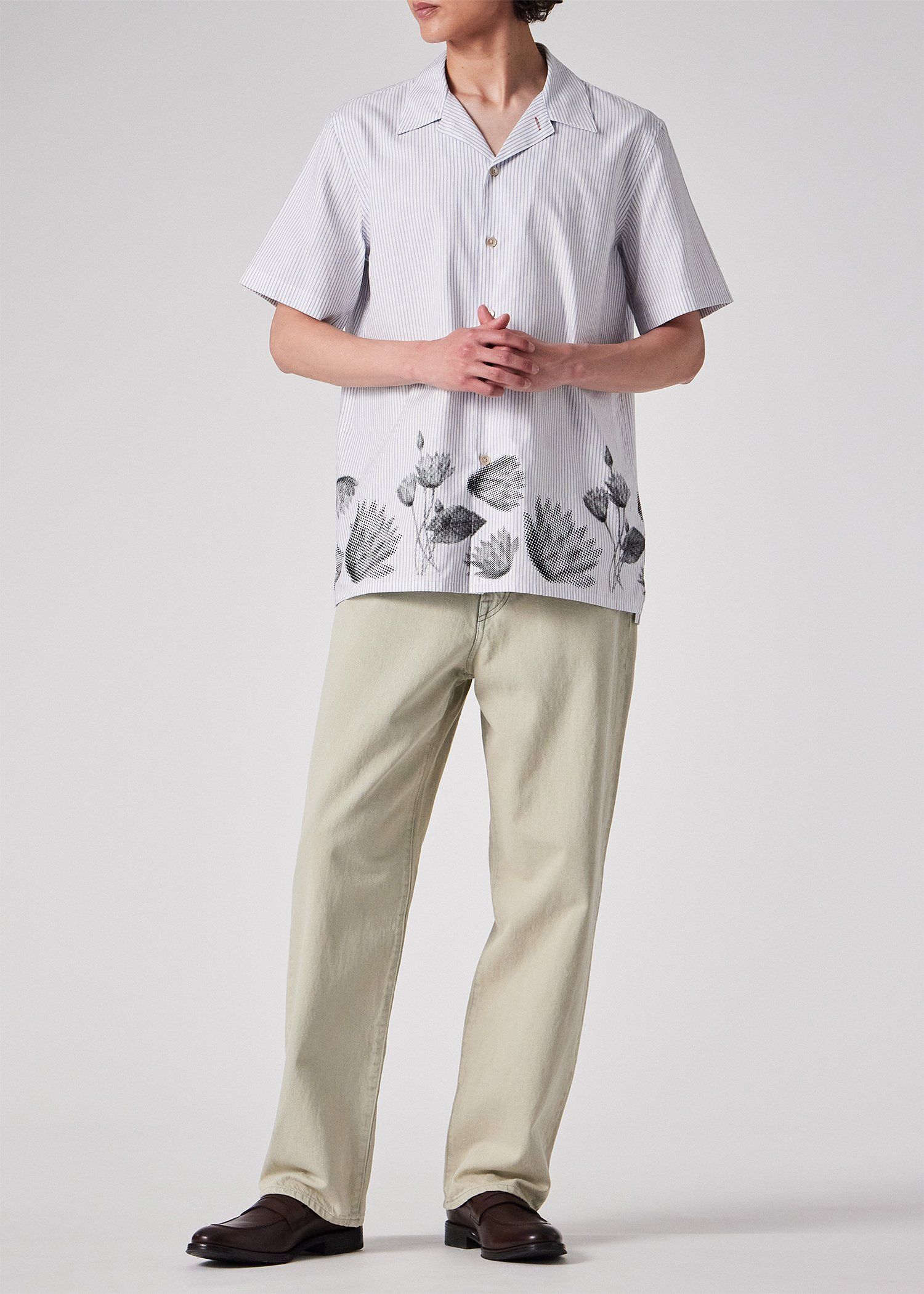 "Half Tone Floral" ストライプ オープンカラーシャツ