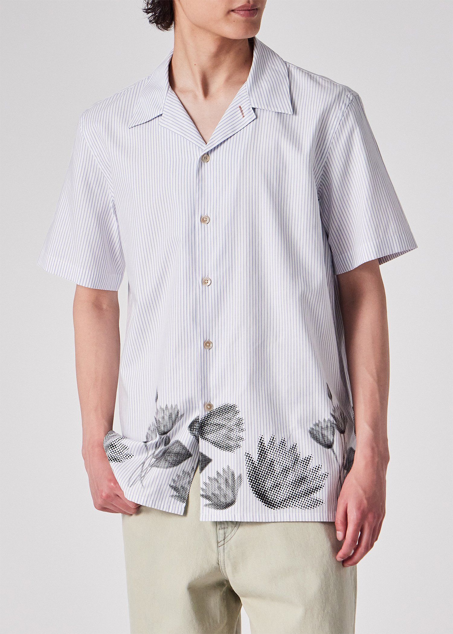 "Half Tone Floral" ストライプ オープンカラーシャツ