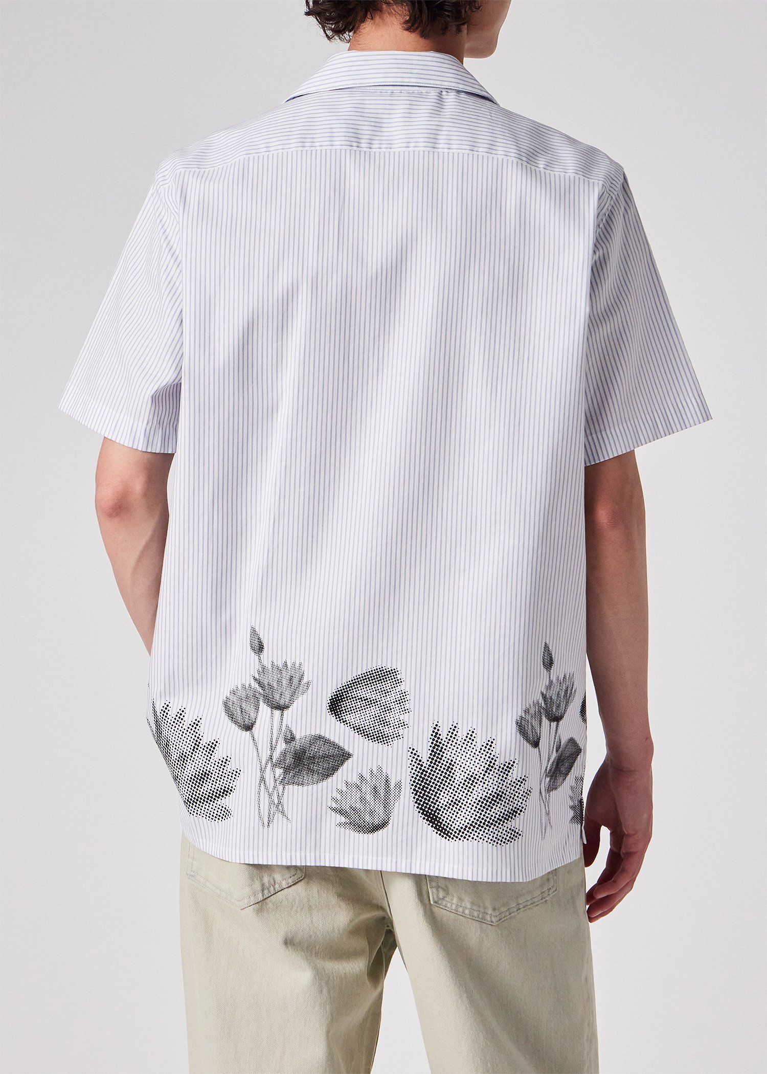 "Half Tone Floral" ストライプ オープンカラーシャツ