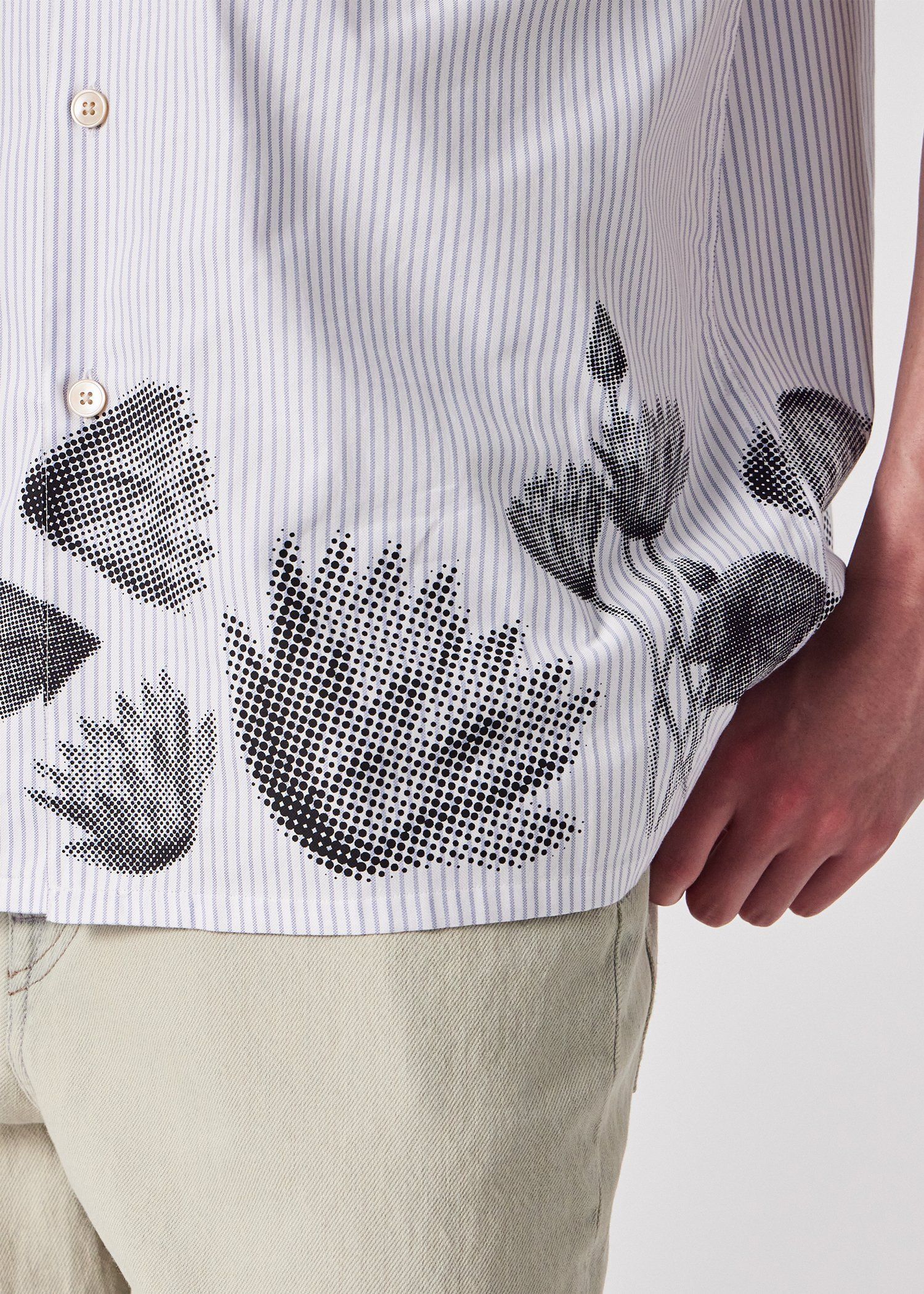 "Half Tone Floral" ストライプ オープンカラーシャツ