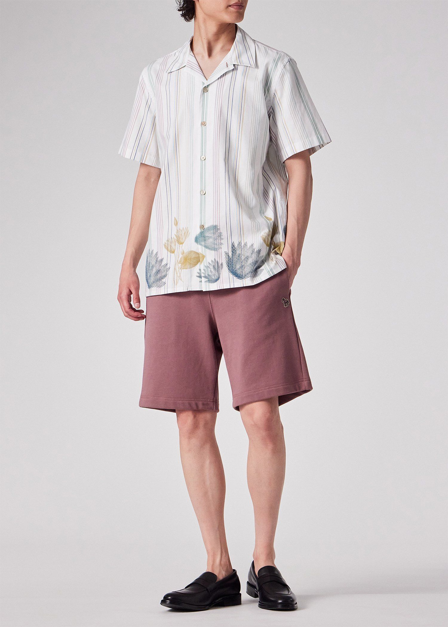 "Half Tone Floral" ストライプ オープンカラーシャツ