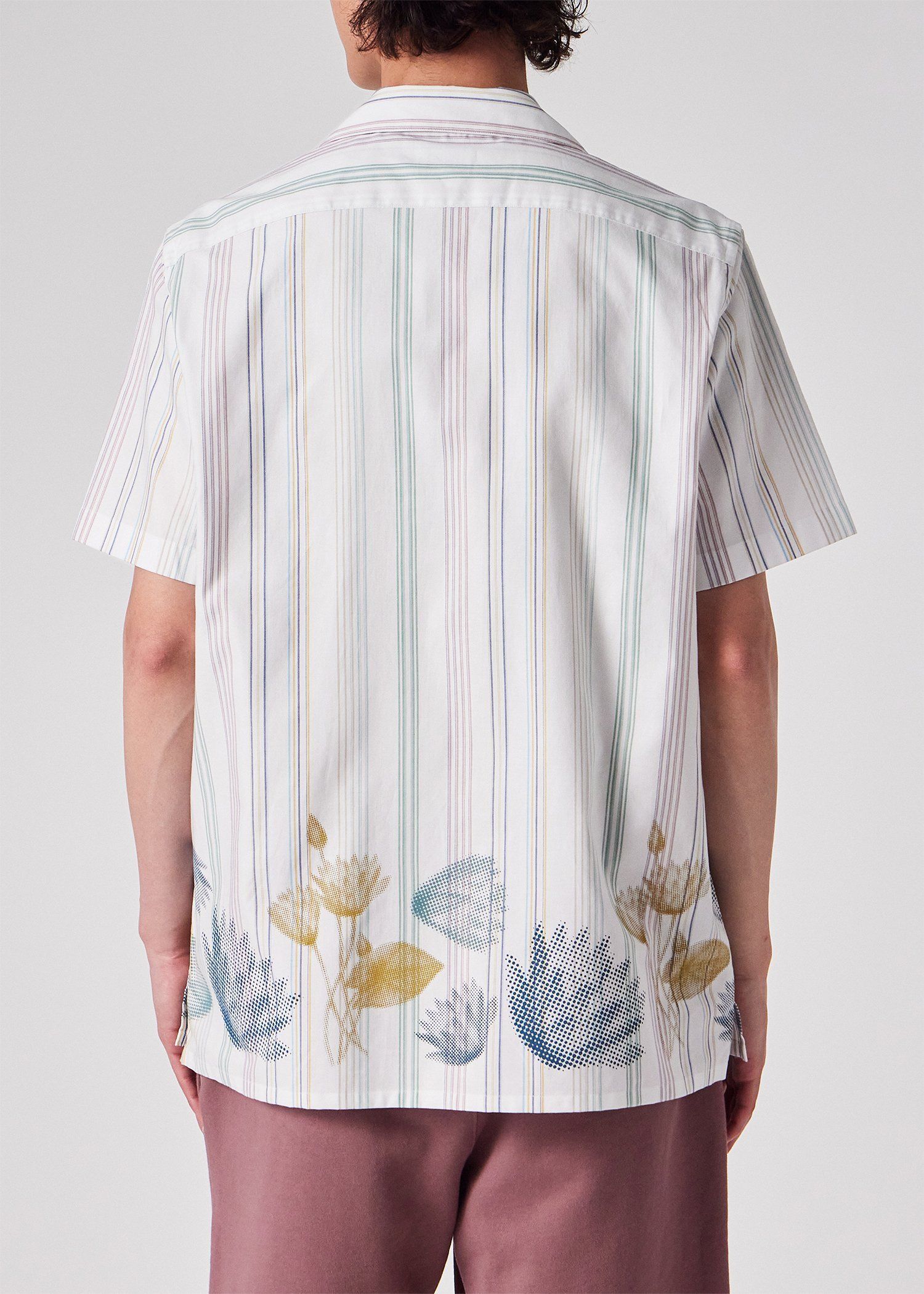 "Half Tone Floral" ストライプ オープンカラーシャツ