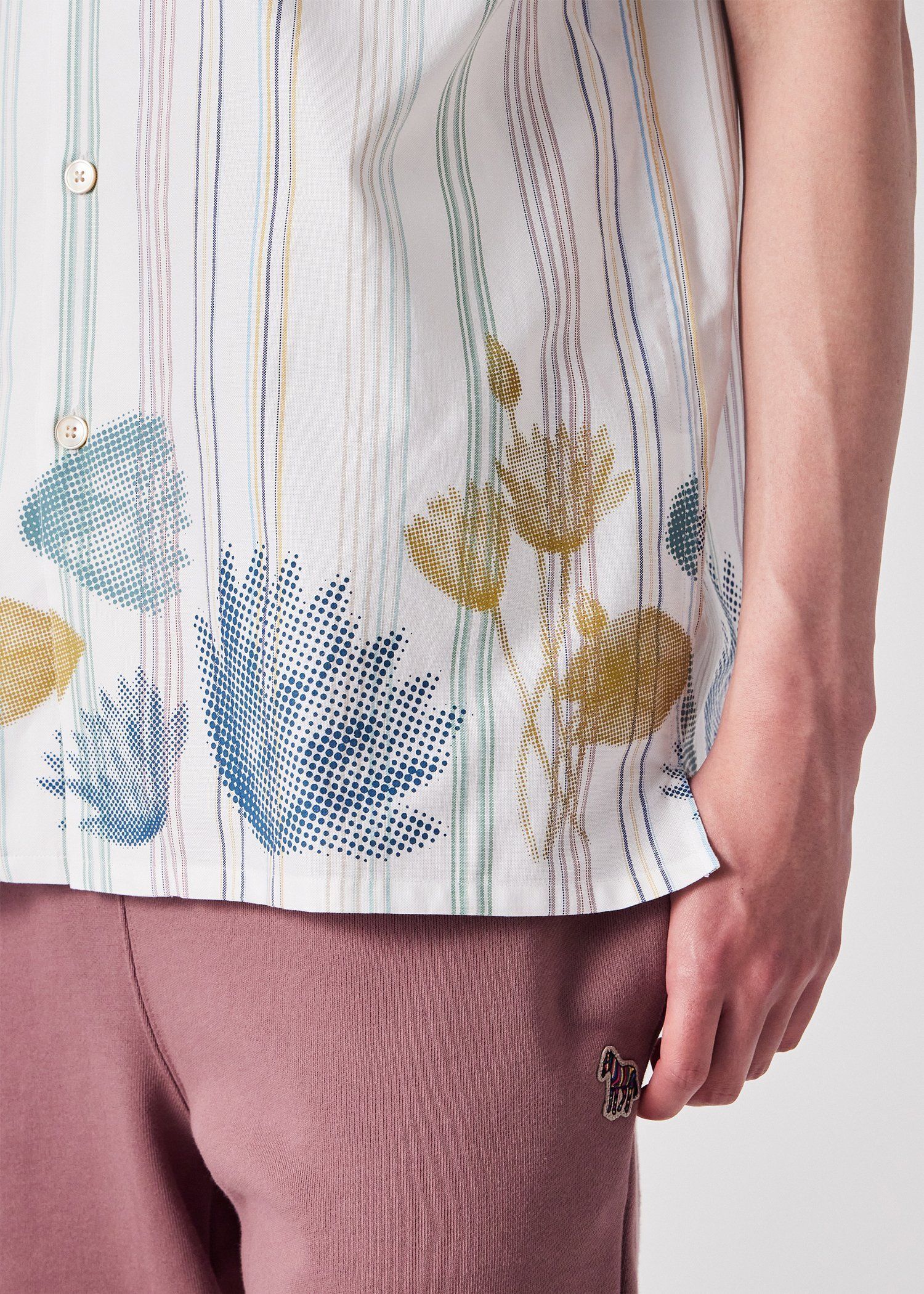"Half Tone Floral" ストライプ オープンカラーシャツ