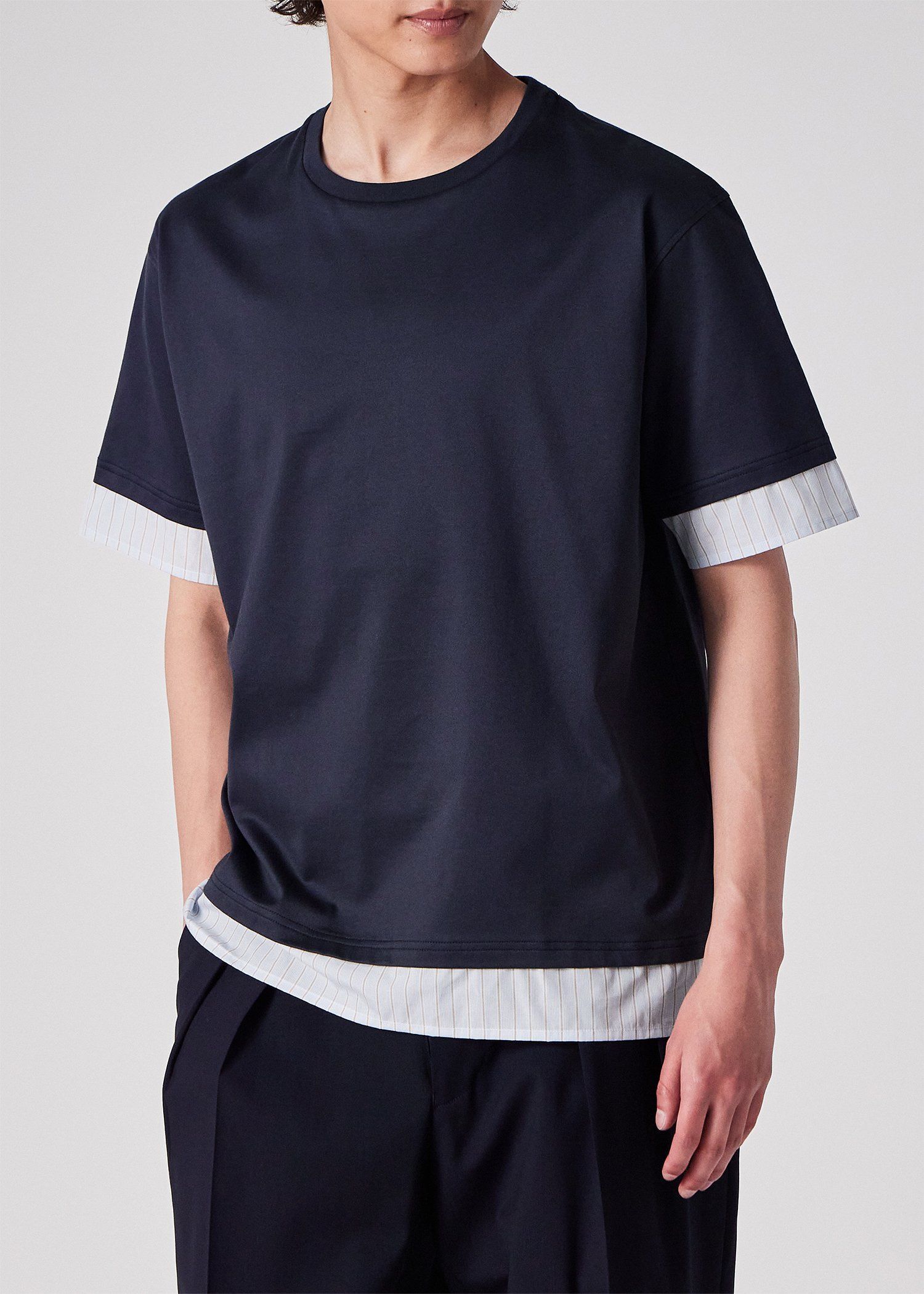 ストライプシャツスリーブ 半袖Tシャツ