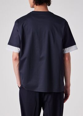 ストライプシャツスリーブ 半袖Tシャツ（ネイビー） ｜ポール・スミス