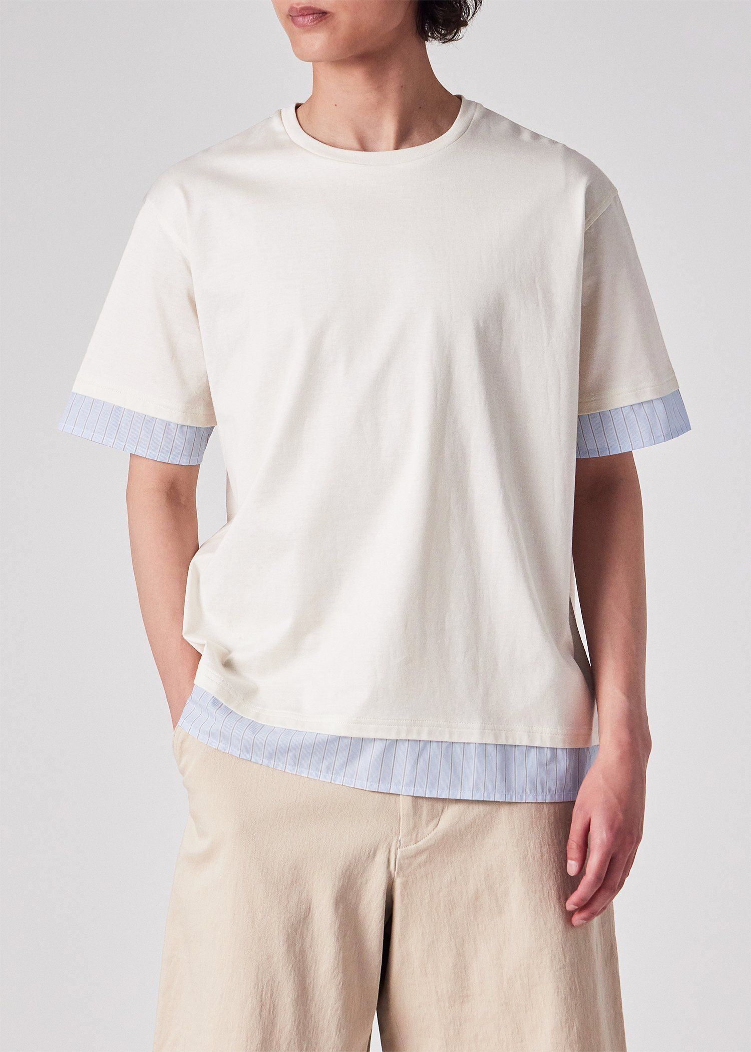 ストライプシャツスリーブ 半袖Tシャツ
