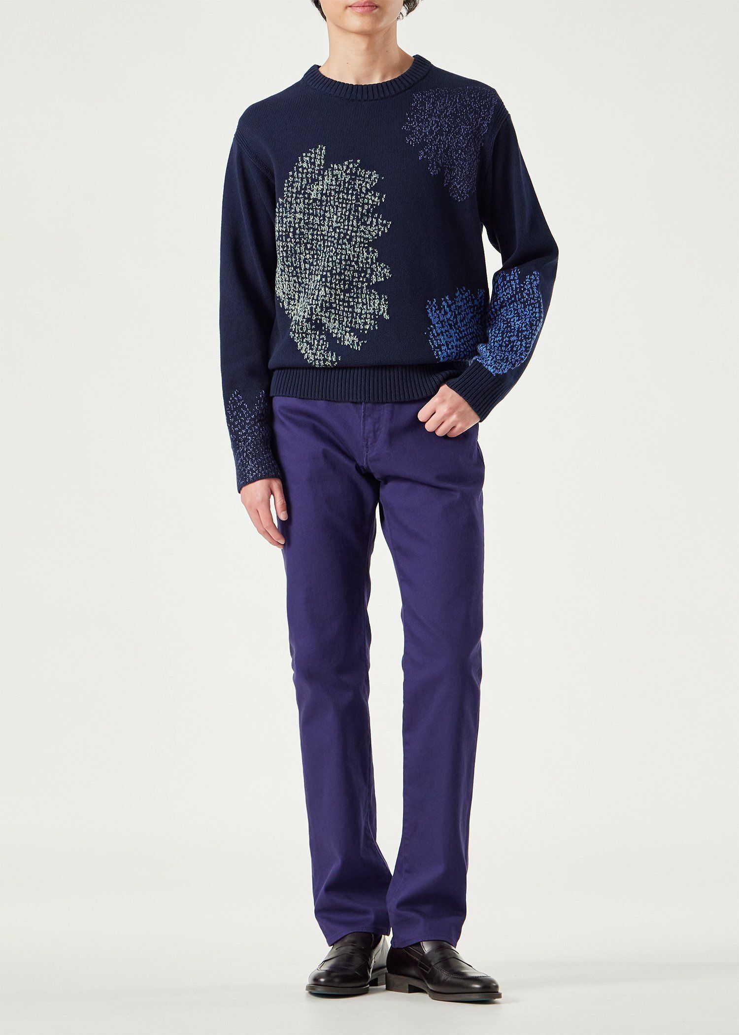 "Half Tone Floral" クルーネックニット