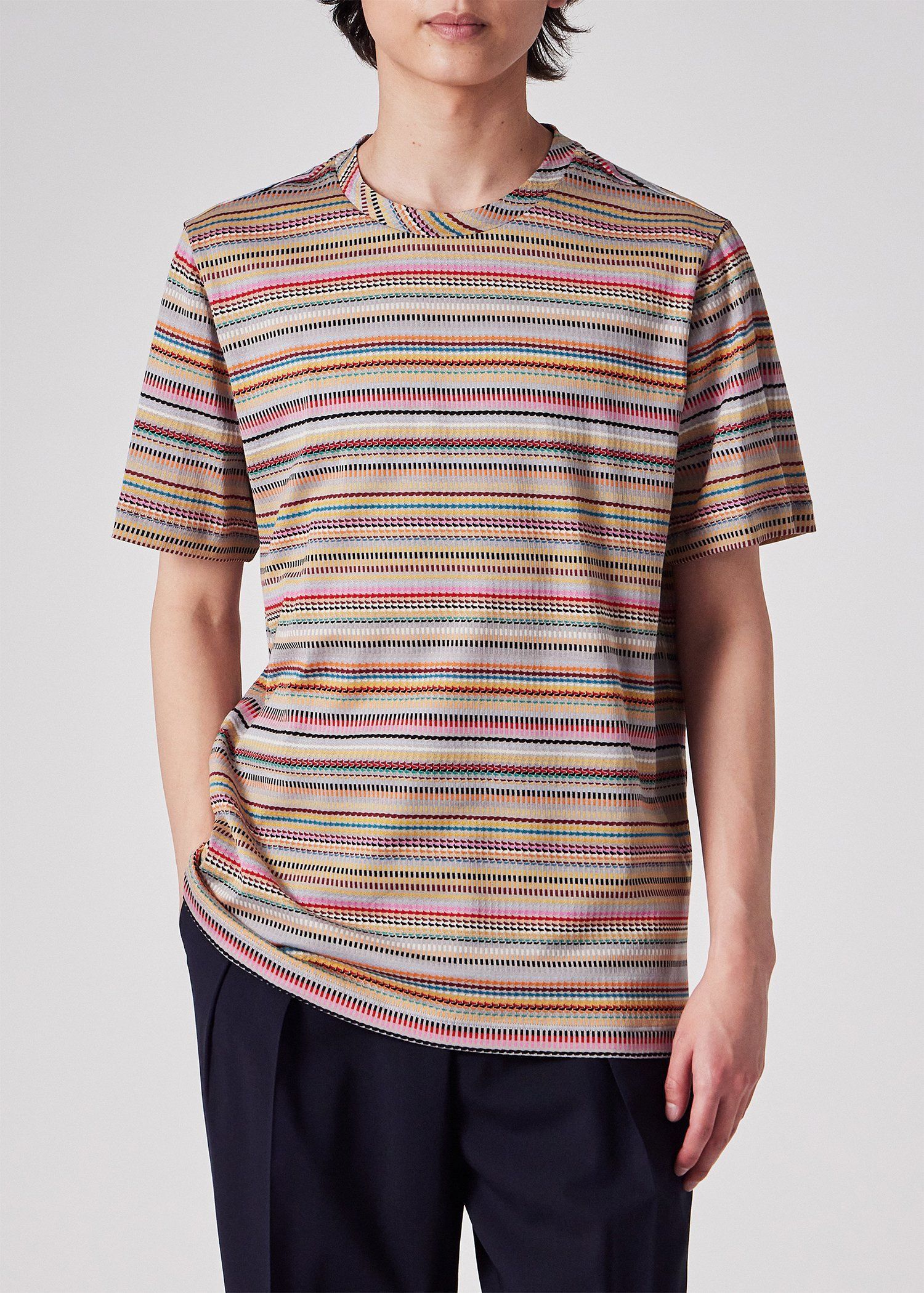 "Signature Stripe" ミックスジャカード 半袖カットソー
