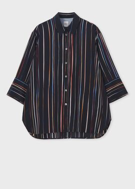 ウィメンズ "Signature Pinstripe" シルク ブラウス