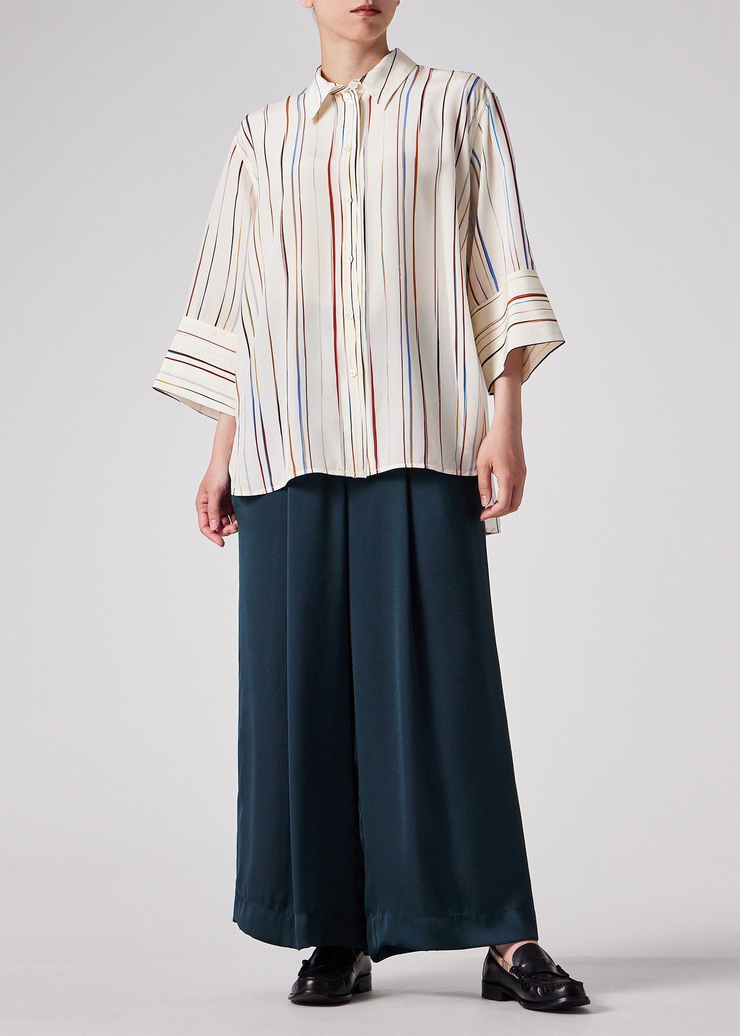 ウィメンズ "Signature Pinstripe" シルク ブラウス