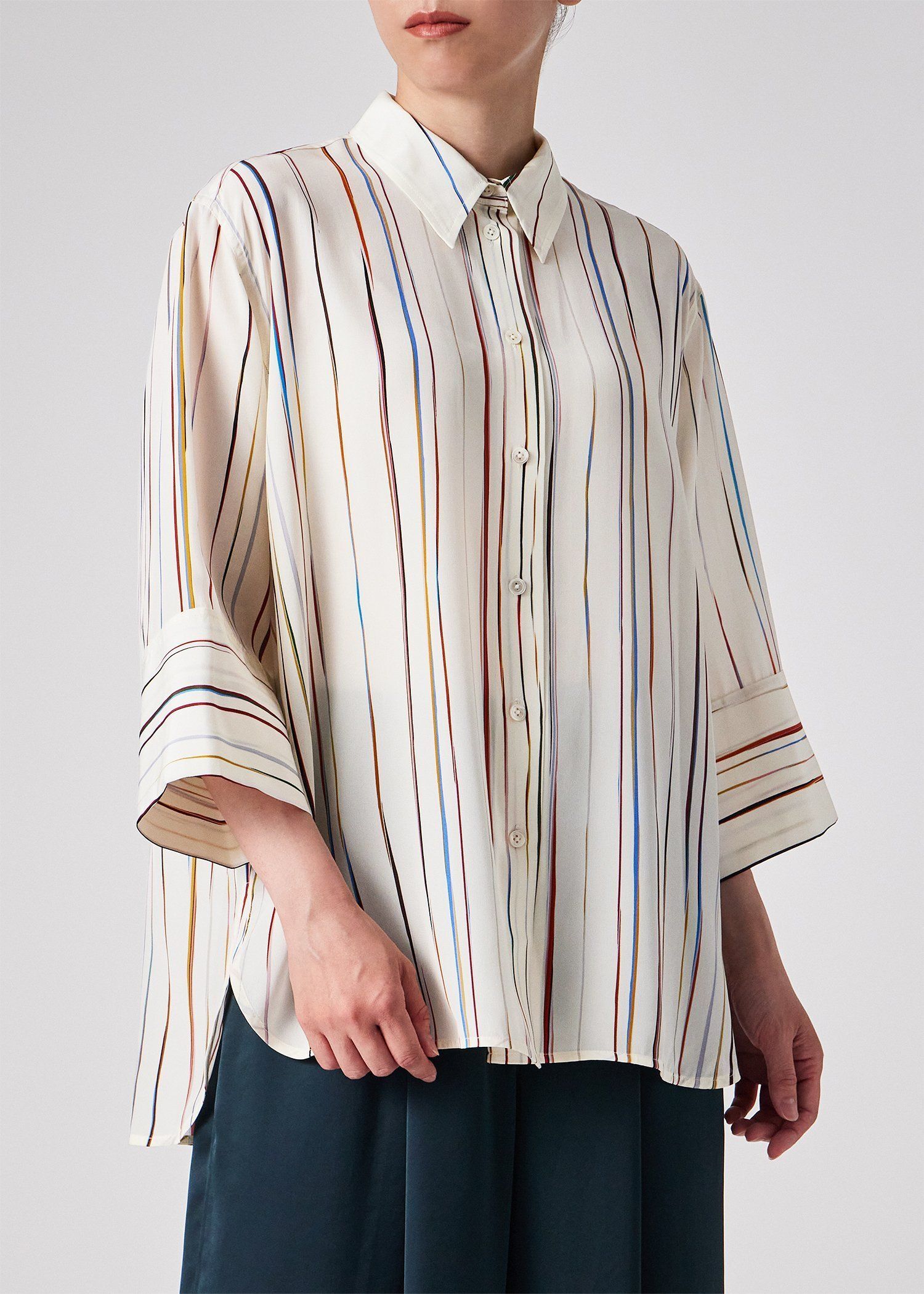 ウィメンズ "Signature Pinstripe" シルク ブラウス