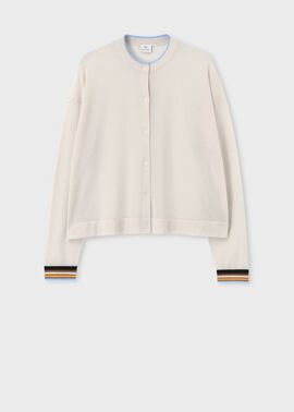 Paul Smith リバーシブルニットカーディガン ウィメンズ リブストライプ シアーカーディガン（エクリュ