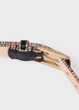 1*8様 PAULSMITH、ブラウンレザーストライプベルト最終値下げ ウィメンズ パイピング ストライプ レザーベルト ｜ポール・スミス