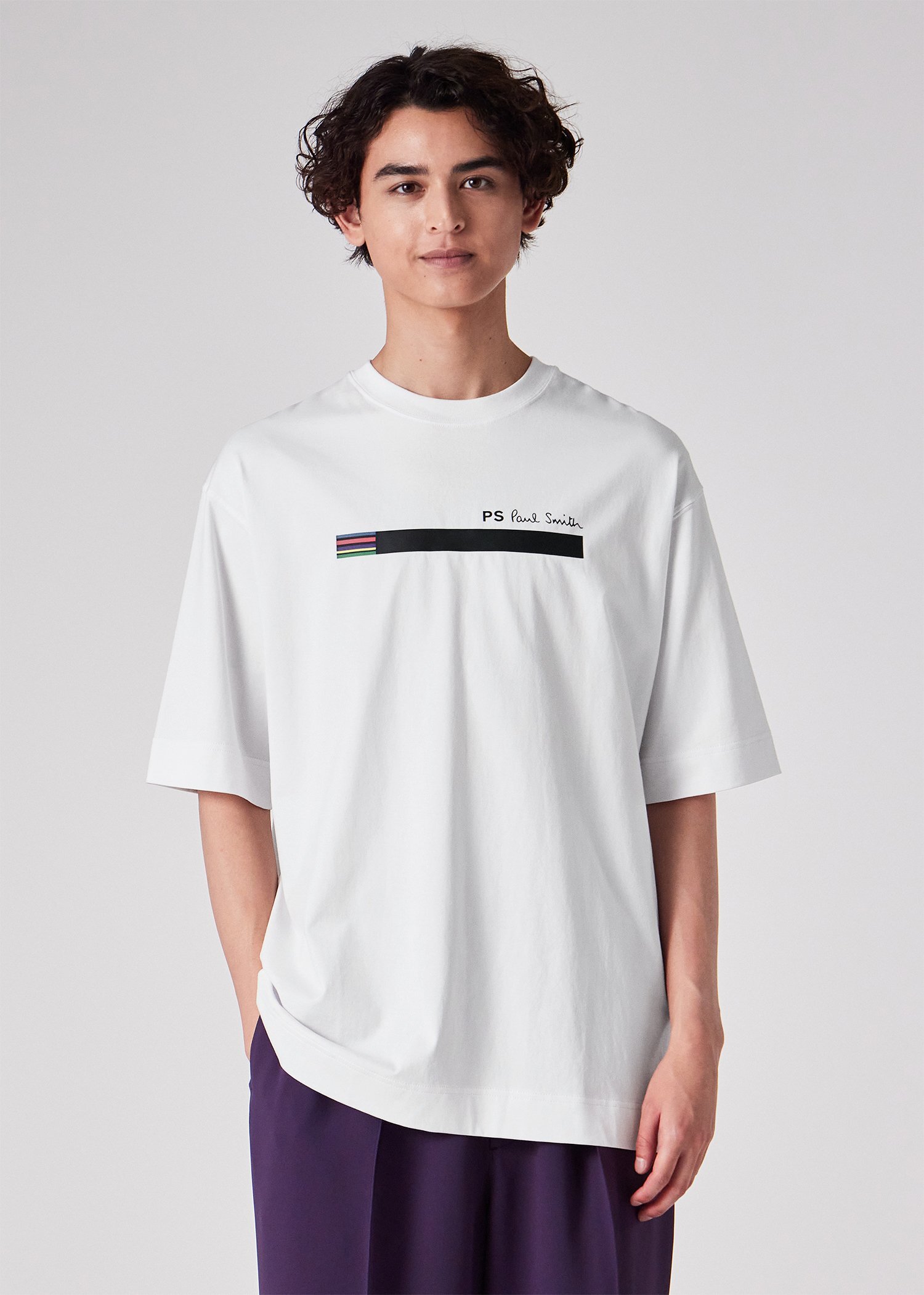 【すぐ届く】Paul Smith \"Smith Stripe\" グラデーション Tシャツ カラーステッチストライプ 半袖Tシャツ（ブラック） ｜ポール