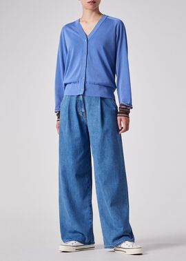 ウィメンズ デザイン ステッチ Vネック カーディガン（サックス
