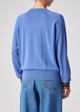 ウィメンズ デザイン ステッチ Vネック カーディガン（サックス