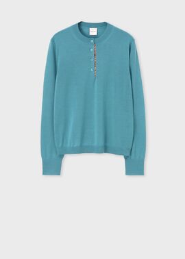 ウィメンズ ドレープウール ストライプ ヘンリーネック ニット