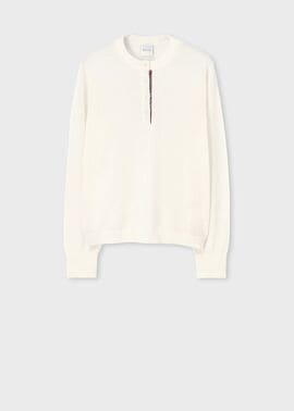 ウィメンズ ドレープウール ストライプ ヘンリーネック ニット