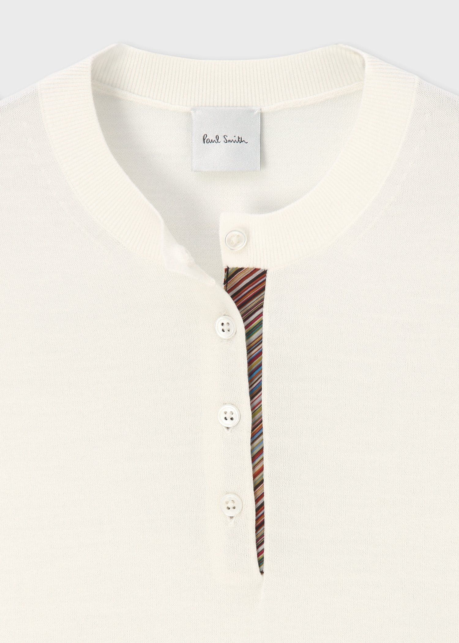 ウィメンズ ドレープウール ストライプ ヘンリーネック ニット