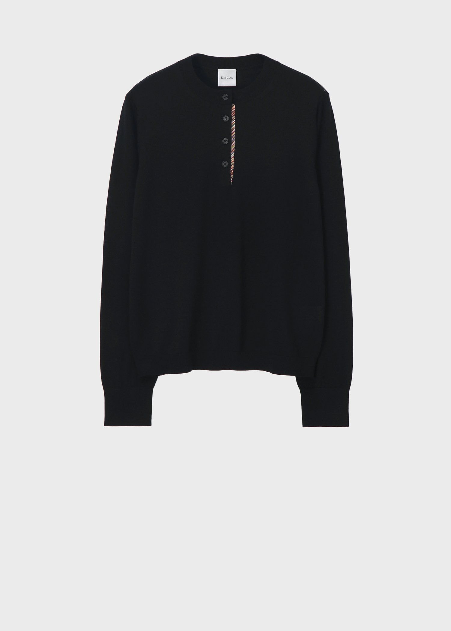 ウィメンズ ドレープウール ストライプ ヘンリーネック ニット