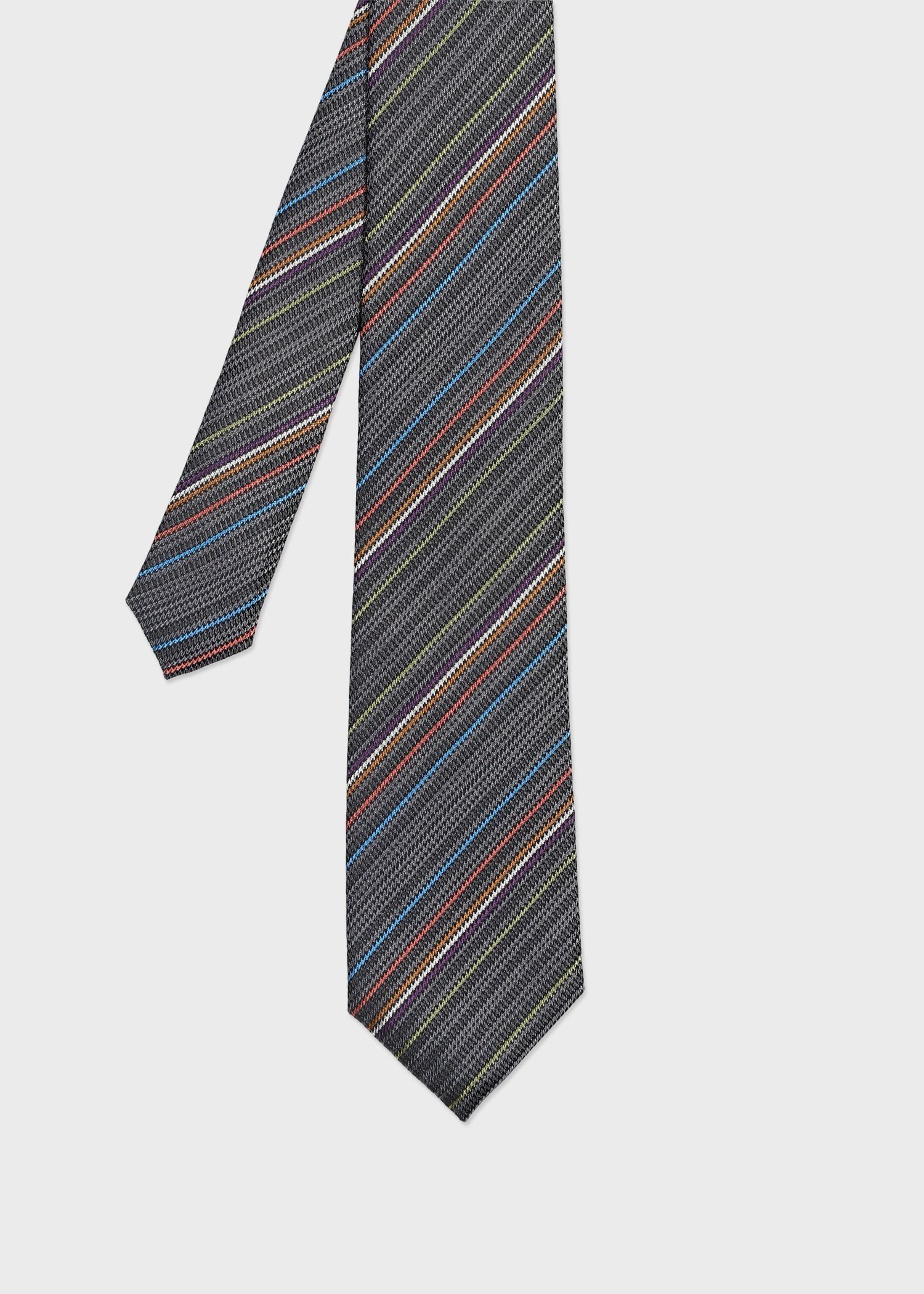 美品 ポールスミス ネクタイ シルク レジメンタルストライプ 水色 マルチカラー マルチカラーレジメンタル タイ（ネイビー） ｜ポール・スミス