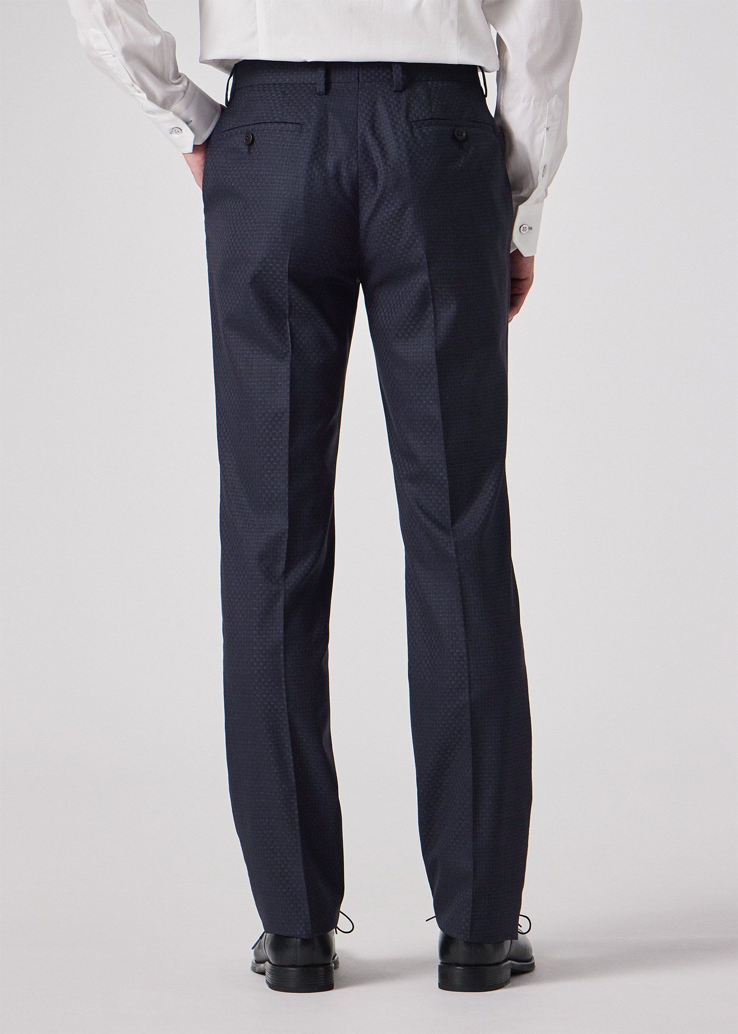 テクスチャードチェック ピークドラペル スーツ