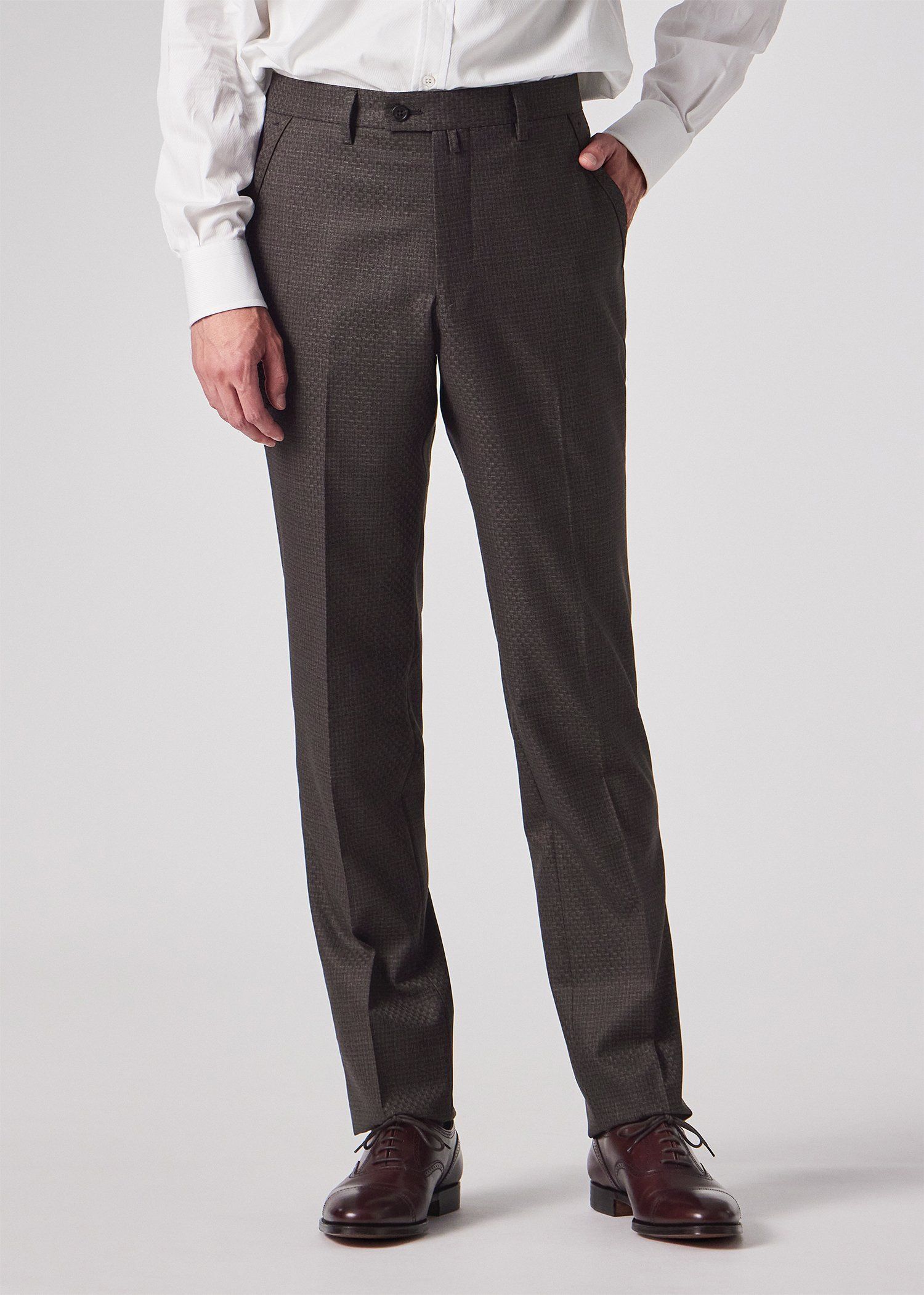 テクスチャードチェック ピークドラペル スーツ