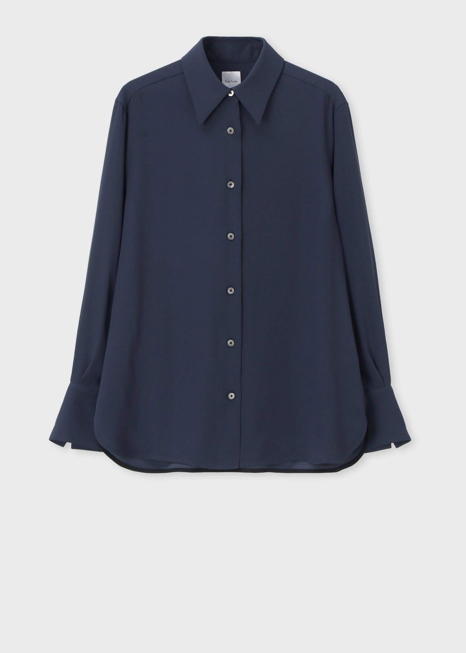 ウィメンズ バックサテンジョーゼット ボウタイブラウス（ネイビー