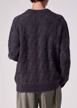 ビッグハウンドトゥース クルーネックニット（チョコレートブラウン