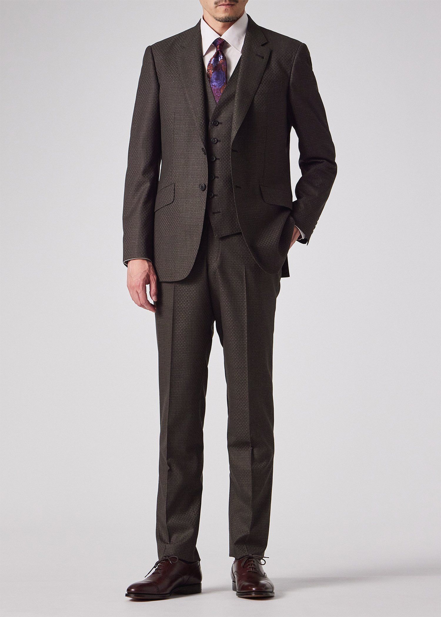 テクスチャードチェック 6B ベスト